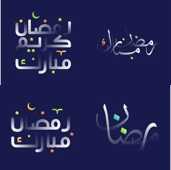 White Glossy Ramadan Kareem Kalligraphie Pack Mit Bunten Splash Akzenten — Stockvektor