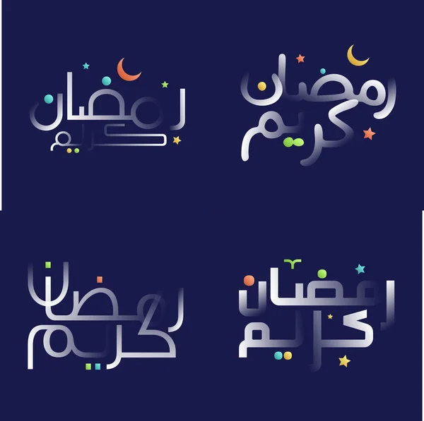 Biały Błyszczący Efekt Ramadan Kareem Kaligrafia Pack Pogrubionymi Kolorowymi Akcentami — Wektor stockowy