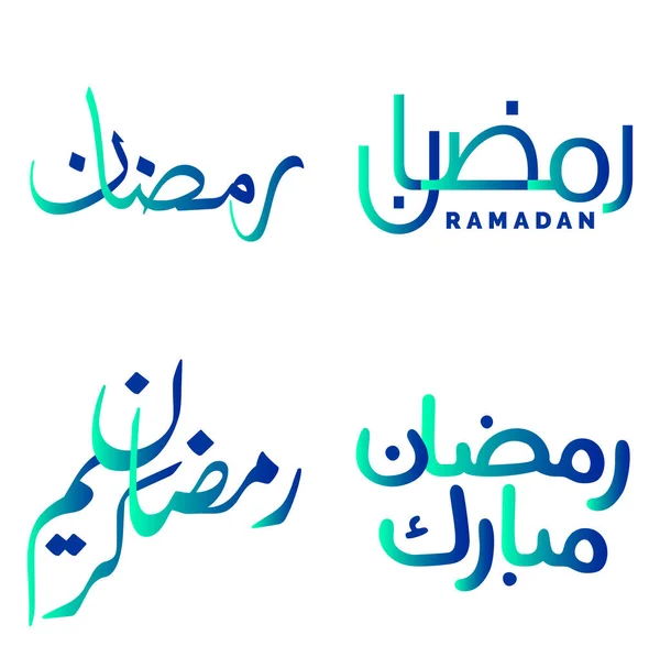 用雅致的阿拉伯字体图解渐变的绿色和蓝色斋月卡里姆鱼的矢量图解 — 图库矢量图片