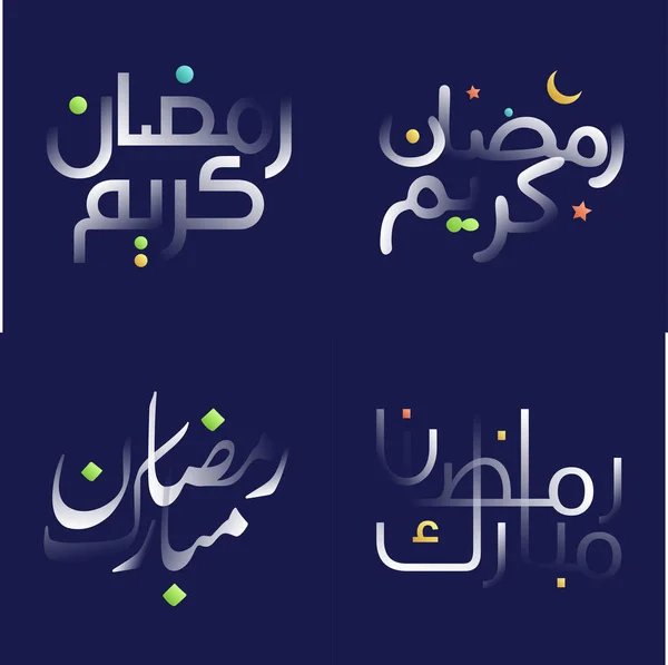 Pacote Caligrafia Ramadan Kareem Branco Brilhante Com Elementos Design Atraentes — Vetor de Stock
