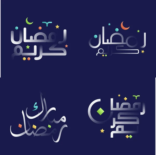 Σύγχρονη Λευκό Γυαλιστερό Ramadan Kareem Καλλιγραφία Pack Πολύχρωμες Προφορές — Διανυσματικό Αρχείο