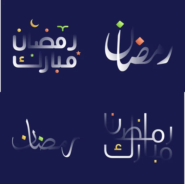 Pack Calligraphie Blanc Brillant Ramadan Kareem Avec Des Illustrations Colorées — Image vectorielle