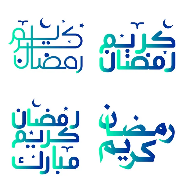 Illustration Vectorielle Dégradé Vert Bleu Ramadan Kareem Calligraphie Pour Les — Image vectorielle