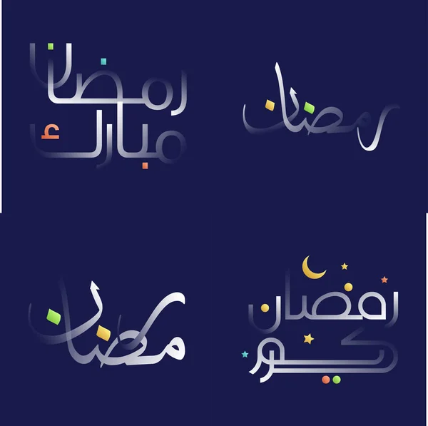Colorful Ramadan Kareem Calligraphy White Glossy Effect Islamic Festive Banners — Stock Vector