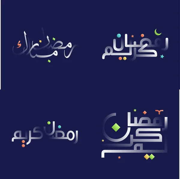 Pacote Caligrafia Moderna Ramadan Kareem Brilhante Branco Com Elementos Geométricos — Vetor de Stock