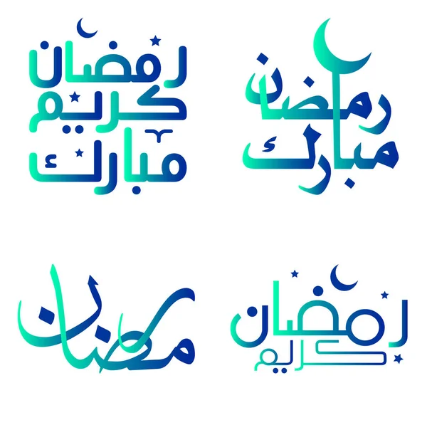 Illustrazione Vettoriale Del Ramadan Kareem Con Elegante Calligrafia Verde Blu — Vettoriale Stock
