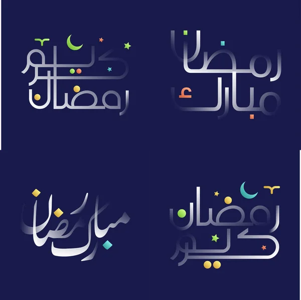 White Glossy Effect Ramadan Kareem Kalligraphie Pack Mit Hellen Und — Stockvektor