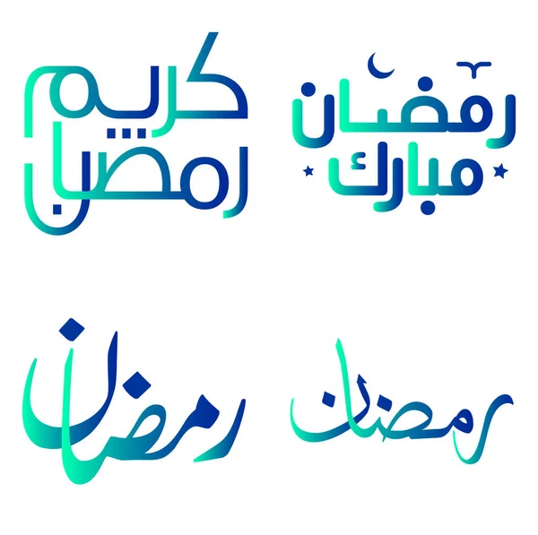 Elegante Gradiente Verde Blu Ramadan Kareem Vector Design Con Calligrafia — Vettoriale Stock