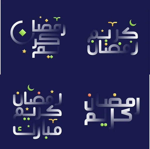 Çok Renkli Slami Tasarım Elementleriyle Şenlikli Beyaz Parlak Ramazan Kaligrafi — Stok Vektör