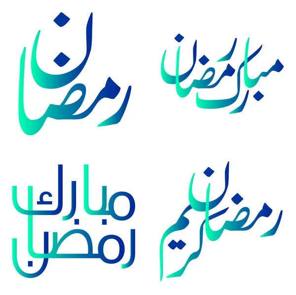 Vector Illustration Gradient Green Blue Ramadan Kareem Wishes Muslim Celebrations — Stock Vector