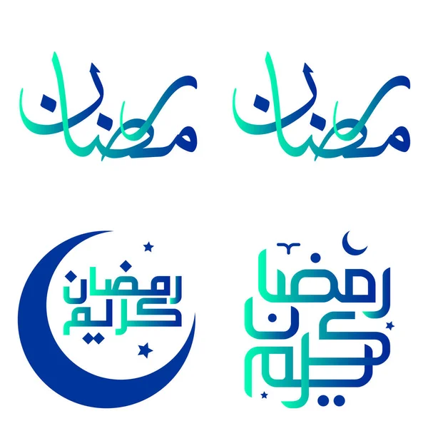 Gradient Green Blue Ramadan Kareem Vector Illustration Mit Traditioneller Arabischer — Stockvektor