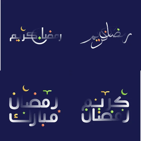 Renkli Oyuncu Tasarım Elemanlarıyla Parlak Beyaz Ramazan Kaligrafi Paketi — Stok Vektör