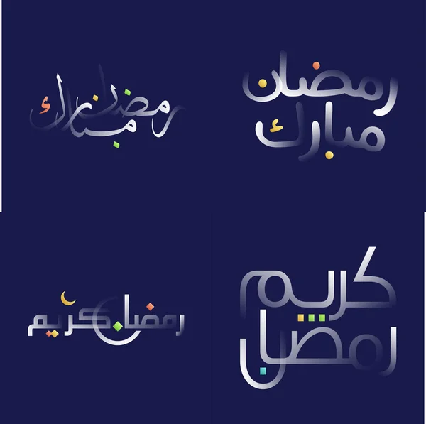 Schönes White Glossy Ramadan Kareem Kalligraphie Pack Mit Bunten Akzenten — Stockvektor