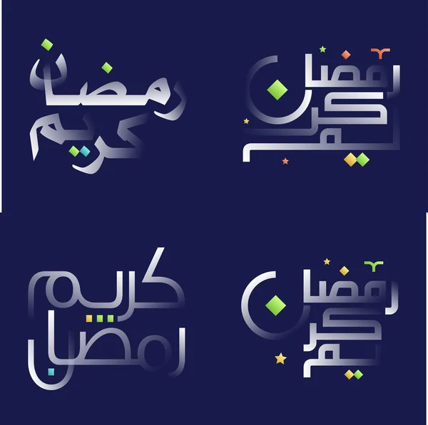 Pack Calligraphie Blanc Brillant Élégant Ramadan Kareem Avec Des Éléments — Image vectorielle