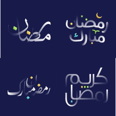 Güzel Beyaz Parlak Ramazan Kareem Kaligrafi Paketi Renklerin Değişken Tasarım Elementleri
