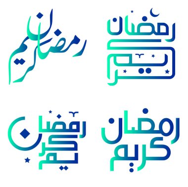 Gradyan Yeşil ve Mavi Ramazan Kareem için Arapça Tipografi Vektör İlülasyonu.