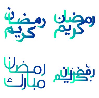 Geleneksel Arapça Kaligrafi ile Gradyan Yeşil ve Mavi Ramazan Kareem Vektör İllüstrasyonu.