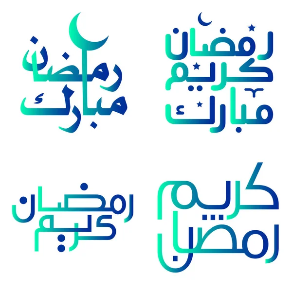 Conception Vectorielle Verte Bleue Ramadan Kareem Dégradé Pour Mois Jeûne — Image vectorielle