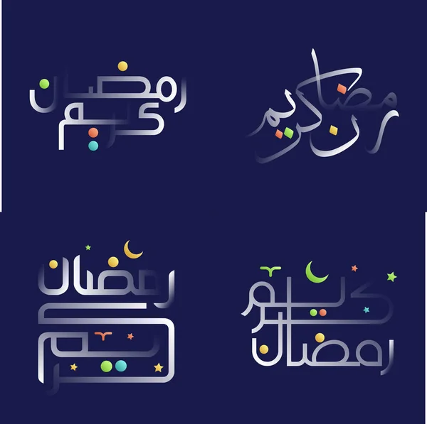 Σύγχρονη Ramadan Kareem Καλλιγραφία Pack Λευκό Γυαλιστερό Κείμενο Και Πολύχρωμες — Διανυσματικό Αρχείο