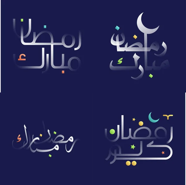 Elegante Blanco Brillante Ramadán Kareem Caligrafía Con Coloridos Elementos Diseño — Archivo Imágenes Vectoriales
