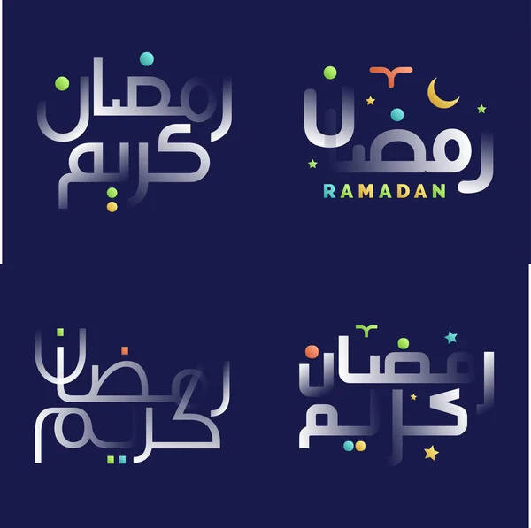 Hermoso Paquete Blanco Brillante Caligrafía Ramadán Kareem Con Coloridos Elementos — Archivo Imágenes Vectoriales