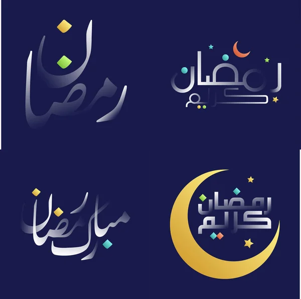 Pacote Brilhante Caligrafia Ramadan Kareem Com Respingo Cor — Vetor de Stock