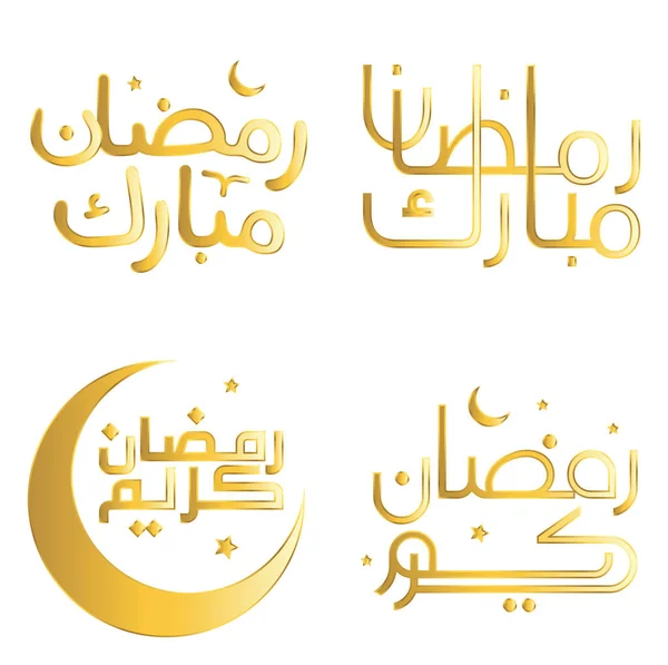 Elegante Vector Dorado Ilustración Ramadán Kareem Con Caligrafía Árabe — Vector de stock