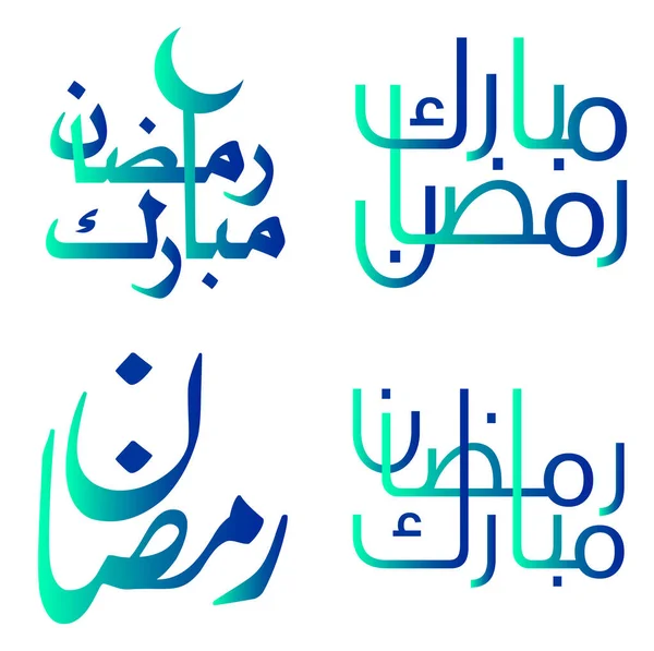 Gradiente Verde Azul Ramadán Kareem Vector Ilustración Con Caligrafía Árabe — Vector de stock