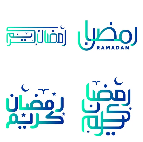 雅致的绿蓝相间的斋月卡里姆矢量设计与阿拉伯书法 — 图库矢量图片