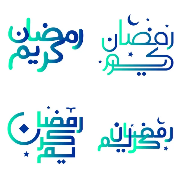 Elegant Gradient Grön Och Blå Kalligrafi För Ramadan Kareem Hälsningar — Stock vektor