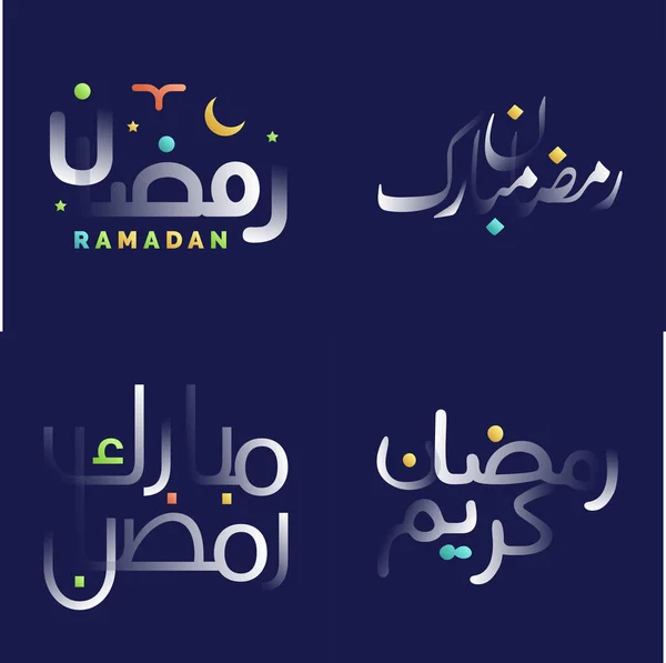 Ramadan Kareem White Glossy Calligraphy Colorful Design Elements Islamic Greeting — Stock Vector