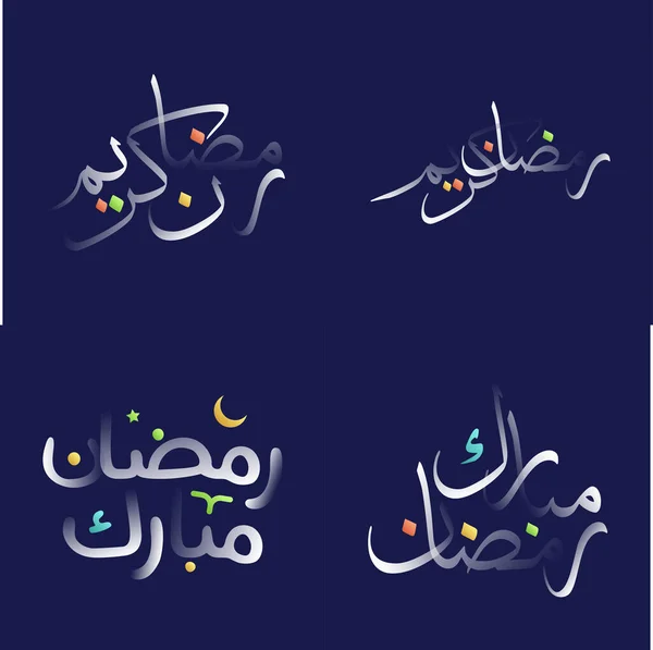 Schönes White Glossy Ramadan Kareem Kalligraphie Pack Mit Bunten Islamischen — Stockvektor