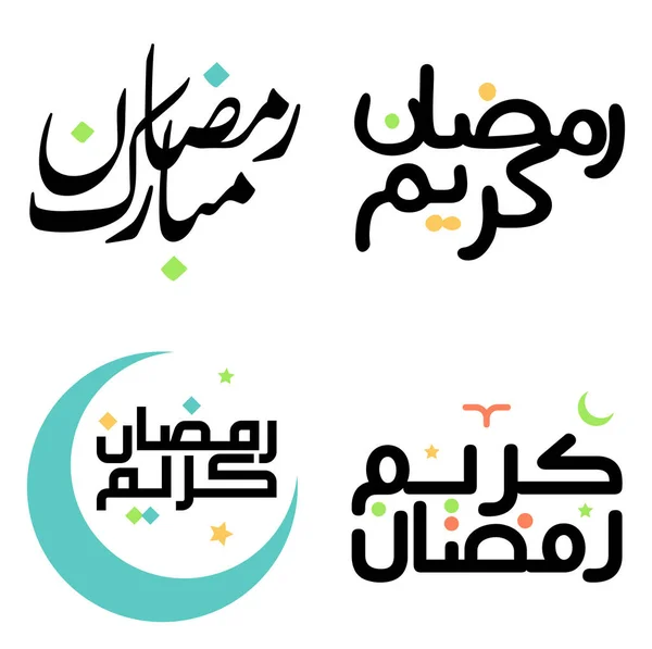 Wektor Czarny Ramadan Kareem Karta Okolicznościowa Eleganckim Projektem Typograficznym Arabski — Wektor stockowy