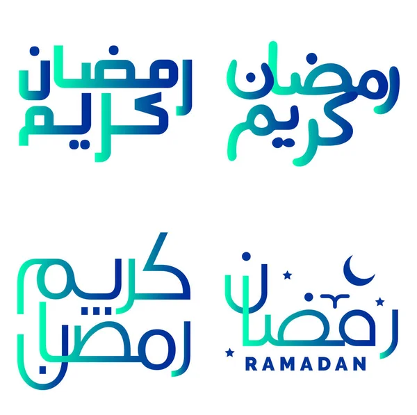 带阿拉伯书法的梯度绿色和蓝色斋月卡里姆矢量设计用于穆斯林问候 — 图库矢量图片