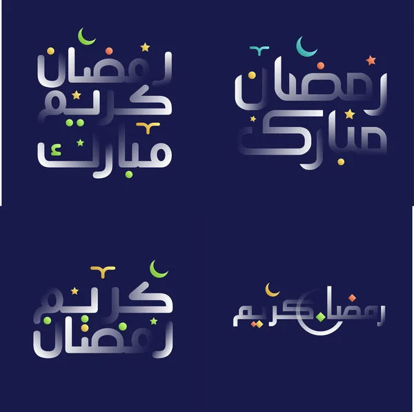 Stylish White Glossy Ramadan Kareem Calligraphy Set Vibrant Colors Islamic — Stock Vector