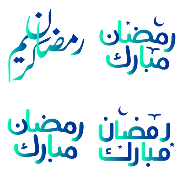 Illustration Vectorielle Des Vœux Verts Bleus Ramadan Kareem Avec Typographie — Image vectorielle