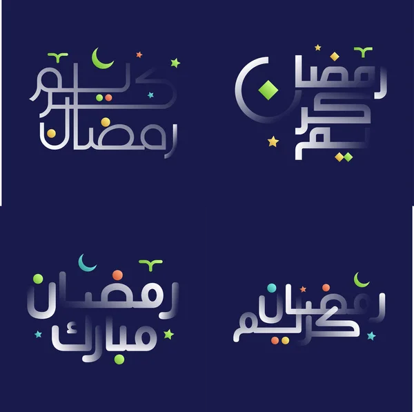 Elegant White Glossy Ramadan Kareem Calligraphy Colorful Design Elements — Stock Vector