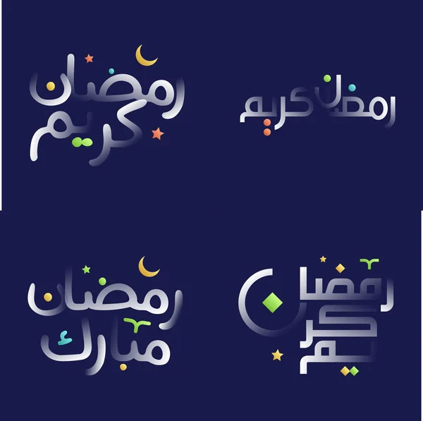 Elegant Ramadan Kareem Calligraphy Set White Glossy Effect Vibrant Colors — Stock Vector