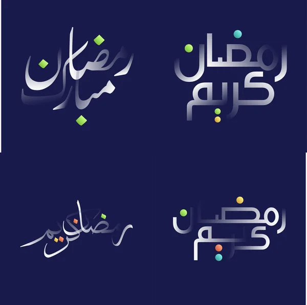 Pack Calligraphie Blanc Brillant Brillant Ramadan Kareem Avec Détails Colorés — Image vectorielle