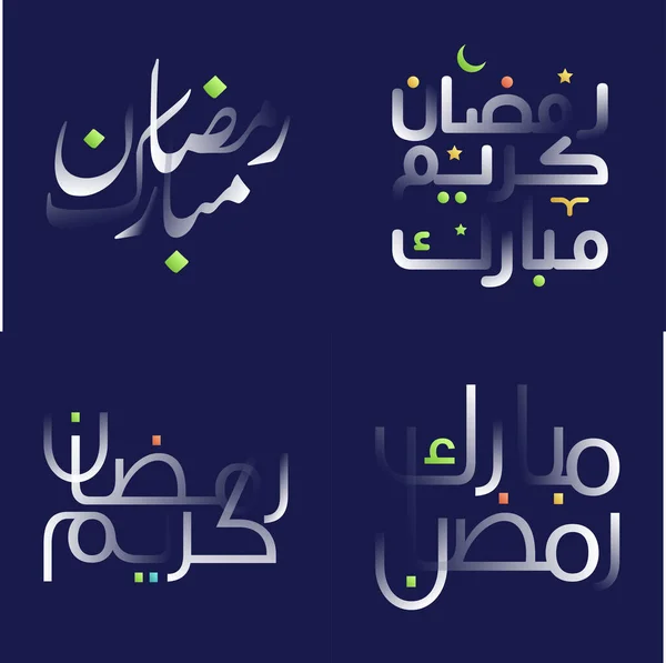 Glossy White Ramadan Kareem Kalligraphie Pack Mit Hellen Und Verspielten — Stockvektor