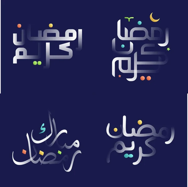 Pacote Caligrafia Ramadan Kareem Com Efeito Brilhante Branco Destaques Coloridos — Vetor de Stock