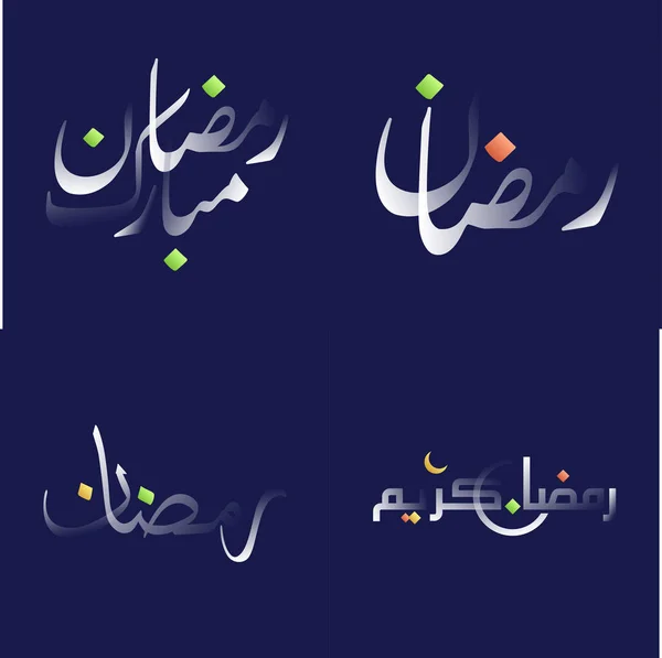 Clean White Glossy Ramadan Kareem Kalligraphie Pack Mit Farbenfrohen Highlights — Stockvektor