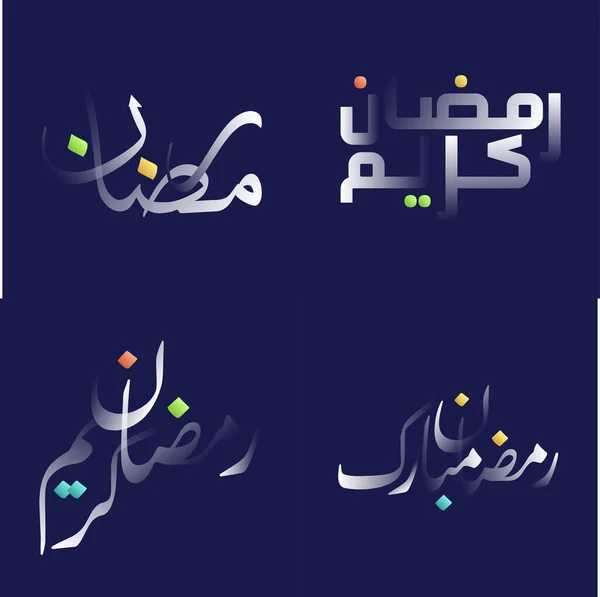 White Glossy Effect Ramadan Kareem Kalligraphie Pack Mit Regenbogenakzenten — Stockvektor