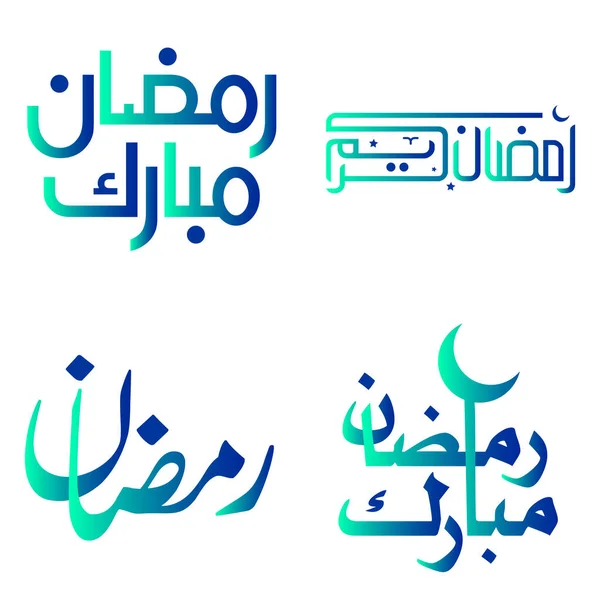 Elegante Gradiente Verde Azul Vector Ilustración Ramadán Kareem Con Caligrafía — Archivo Imágenes Vectoriales