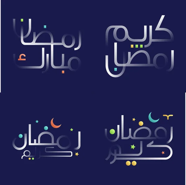 Creative White Glossy Ramadan Kareem Καλλιγραφία Pack Πολλαπλά Χρώματα Και — Διανυσματικό Αρχείο