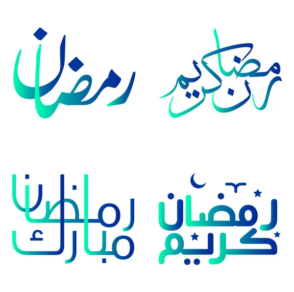 Illustration Vectorielle Kareem Ramadan Vert Bleu Dégradé Avec Calligraphie Islamique — Image vectorielle