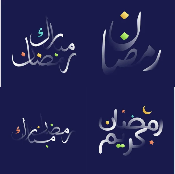 White Glossy Effect Ramadan Kareem Calligraphy Pack Rainbow Accents — Stock Vector
