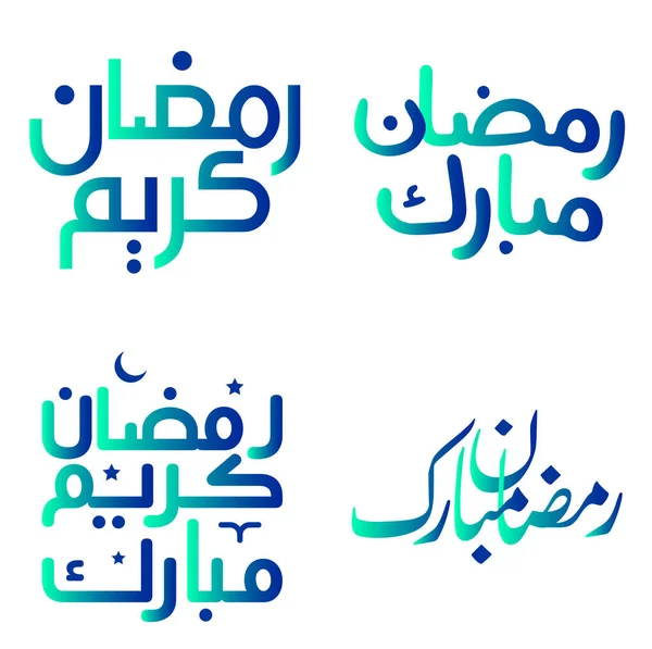 Празднуйте Священный Месяц Рамадан Помощью Зеленой Синей Арабской Каллиграфии — стоковый вектор
