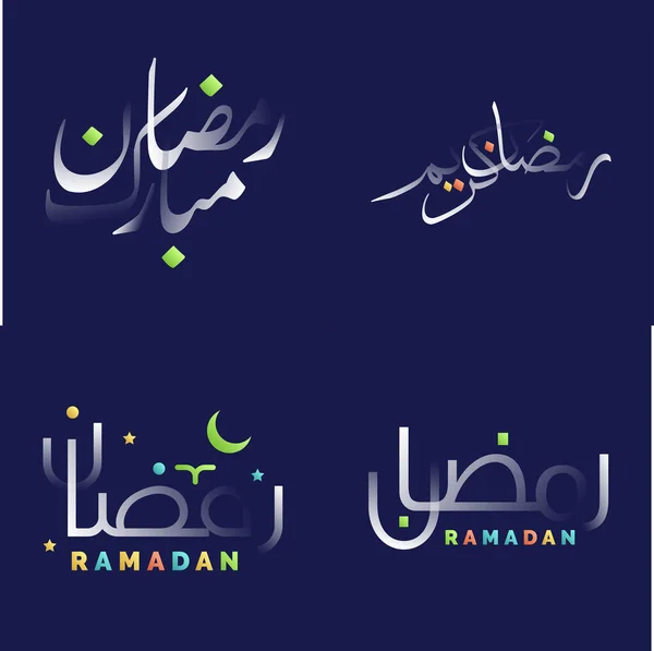 Ramadan Kareem Calligraphy Pack Białym Błyszczącym Efekcie Jasnych Wesołych Kolorowych — Wektor stockowy