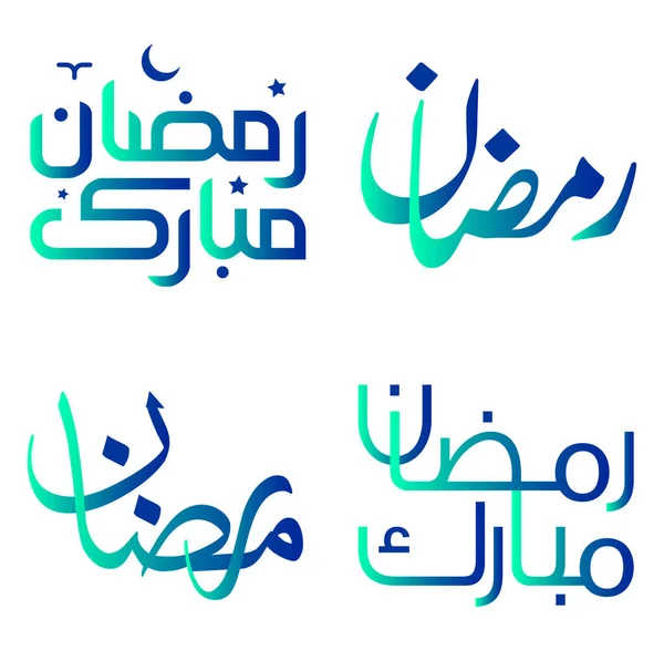 Vector Illustration Gradient Green Blue Ramadan Kareem Greeting Cards Arabic — Stock Vector